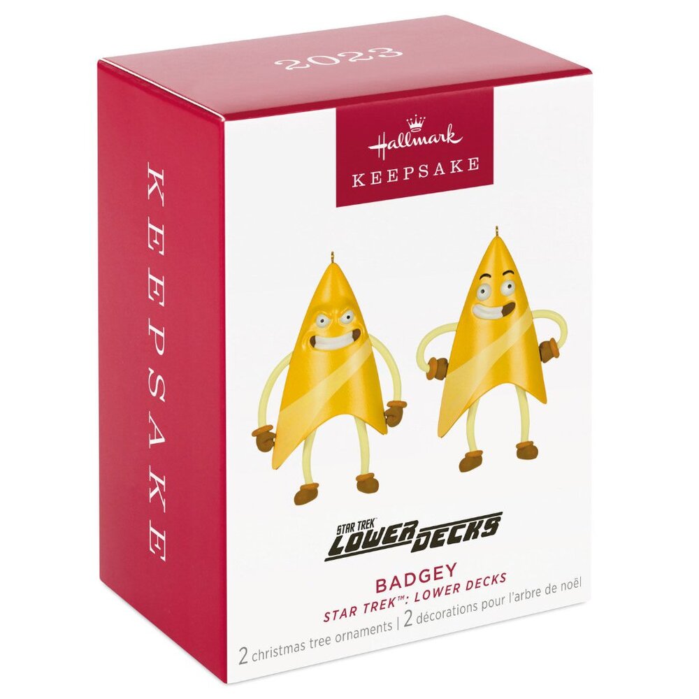 New! Star Trek: Lower Decks Badgey Hallmark Keepsake Christmas Ornament Set of 2